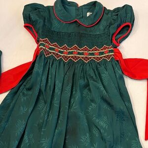 Elegant Green and Red Kids Christmas Dress